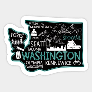 Washington Spokane Cute Map Tacoma Kennewick Forks Spokane cute travel design Sticker